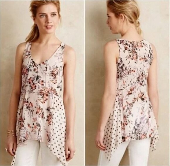 Anthropologie Tops - Anthropologie Vanessa Virginia Pink Floral Garden Pop Hankerchief Top Sz Medium